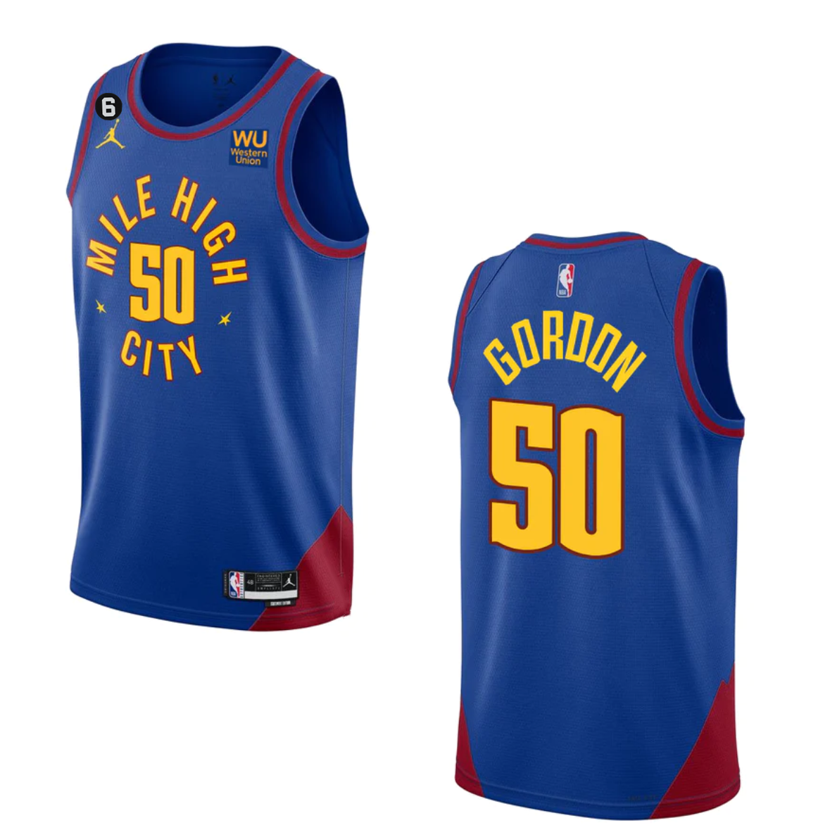 Men's Denver Nuggets #50 Aaron Gordon Blue 2022/23 Statement Edition With NO.6 Patch Stitched Jersey